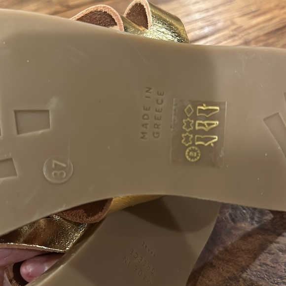Laiik Praxie Greek Gladiator Leather Sandals Metallic Gold Sz37 - Picture 9 of 11